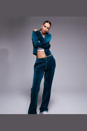 Juicy Couture Mørke blågrønne joggingbukser med lige ben i velour - Del af sæt - Kun hos ASOS