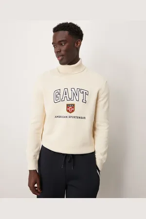 GANT Cremehvid trøje med rullekrave og college-logo i strik