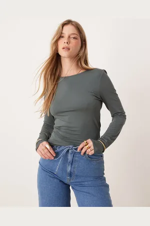 Gina Tricot Top med rund hals og lange ærmer i blød jersey