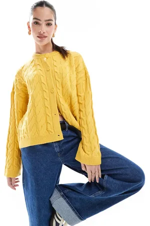 Miss Selfridge Sennepsgul chunky cardigan i kraftig kabelstrik