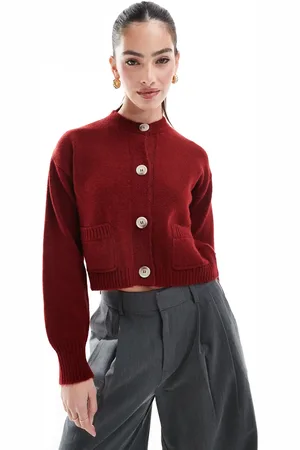 Miss Selfridge Bordeauxrød cardigan med sømdetaljer, rund hals og firkantet pasform