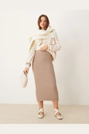 New Look Minkfarvet midinederdel i bouclé-Neutral