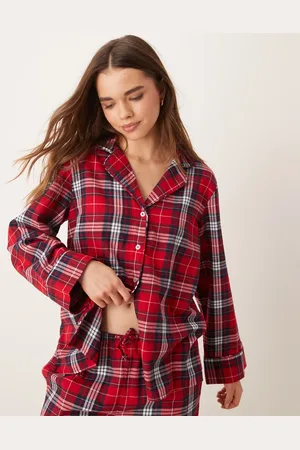 Gina Tricot Mix og match - Rød pyjamasskjorte med tern i flonel