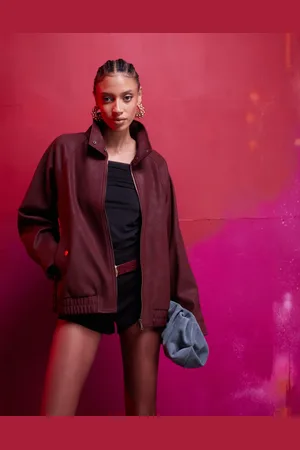 ASOS Bordeauxrød bomber-jakke i læderlook