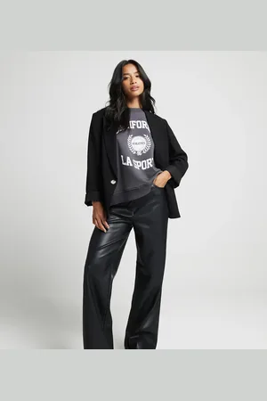 River Island Sorte vinylbukser med lige ben i imiteret læder