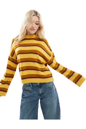 Miss Selfridge Okkergul oversized striktrøje med striber-Multifarvet