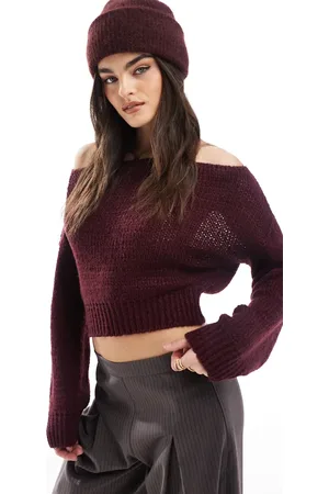 Miss Selfridge Blommefarvet strikket offshoulder-trøje-Lilla