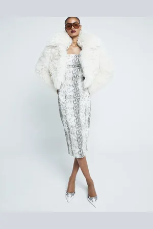 River Island Bandeau-midikjole med slangeprint i denim-Neutral