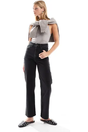 ASOS Sorte ankellange jeans med mellemhøj talje og lige ben i afslappet pasform