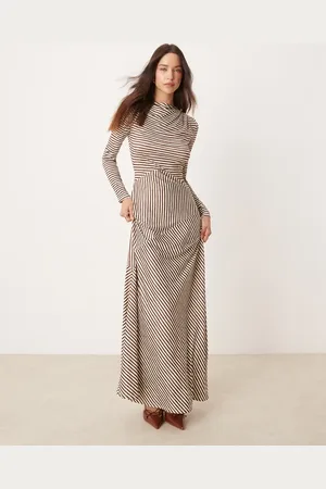 Pretty Lavish Brun asymmetrisk maxikjole med striber-Sort
