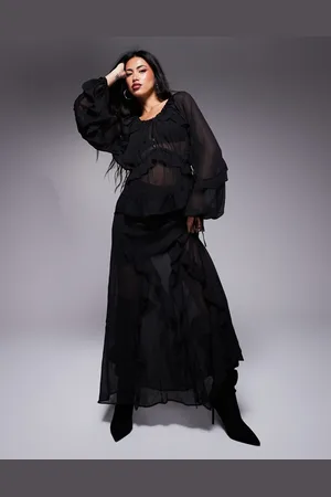River Island Maxinederdel med flæser i chiffon