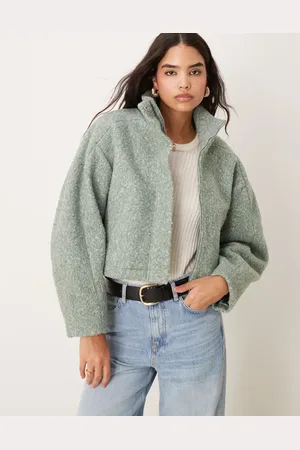 ASOS Salviegrøn bomber-jakke med ståkrave i bouclé-Ingen farve