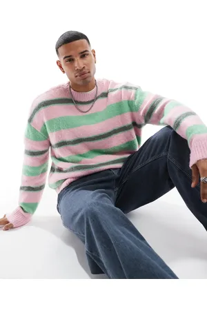 Pull&Bear Pink stribet trøje i fluffy strik