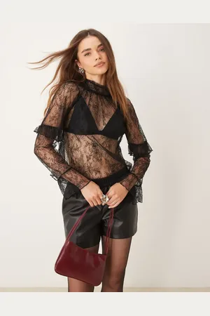 New Look Bluse med høj hals i blondestof