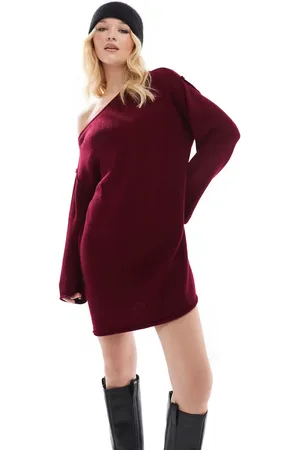 Miss Selfridge Strikket løstsiddende offshoulder-minikjole-Rød