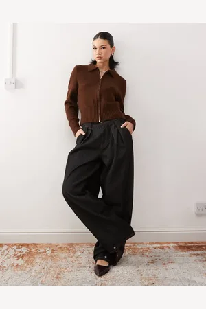 Reclaimed Chokoladebrun strikket cardigan med gennemgående lynlås