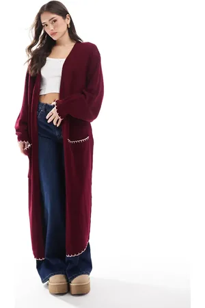 Miss Selfridge Pink og maxi-cardigan med kontrasterende tæppesyninger-Rød