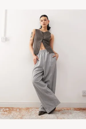 Reclaimed Unisex - Gråmelerede elegante joggingbukser med vide ben
