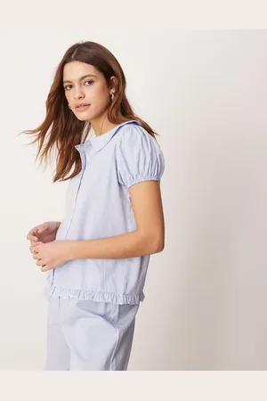 ASOS Blå lounge-pyjamasbluse med Peter Pan-krave og striber-Multifarvet