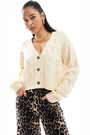 Tommy Hilfiger Lysegul cardigan i chunky kabelstrik