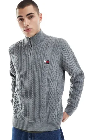 Tommy Hilfiger Grå kabelstrikket trøje med 1/4 lynlås