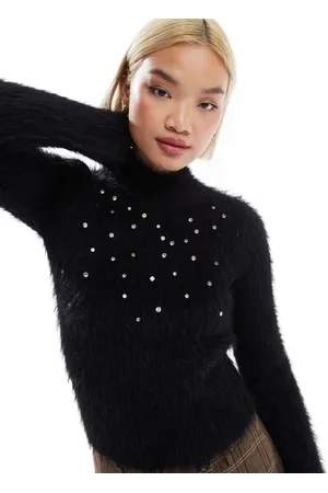 Miss Selfridge Langærmet og striktrøje med ståkrave og udsmykninger
