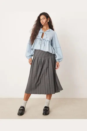 Free People Lyseblå denimbluse med bindebånd foran