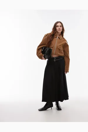 MANGO Plisseret midinederdel med frontslids