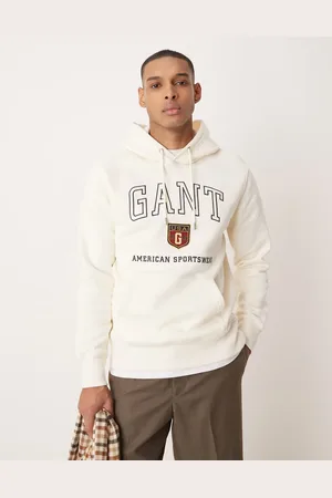 GANT Cremefarvet hættetrøje med logo i varsity-stil-Hvid