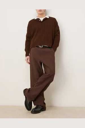 ASOS Brune elegante bukser med brede ben og plisseringer-Marineblå