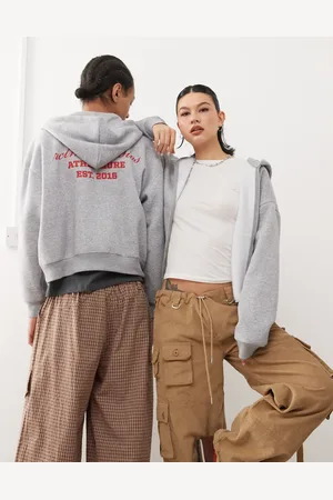 Reclaimed Unisex - Gråmeleret hættetrøje med lynlås