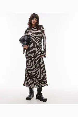 MANGO Maxikjole med klokkeærmer og zebraprint-Multifarvet