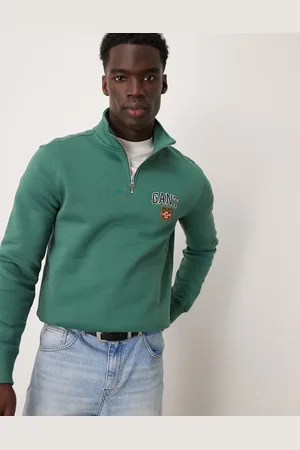 GANT Grøn sweatshirt med halv lynlås og college-logo