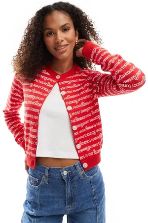 Tommy Hilfiger Rød cardigan med gennemgående logoprint