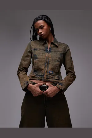 Dickies Loose Wave - Indigoblå slim-denimjakke med brun toning