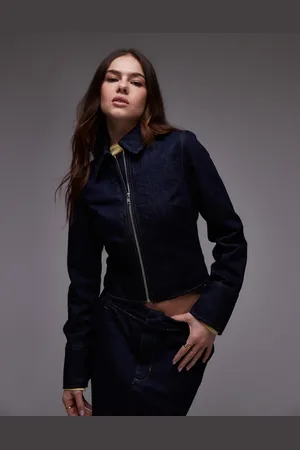 Topshop Indigoblå denimskjorte med lynlås