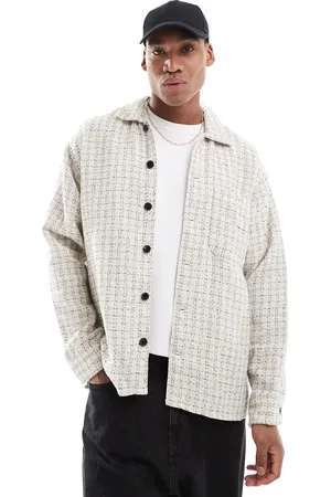 JACK & JONES Cremehvid overskjorte med tekstur og tern
