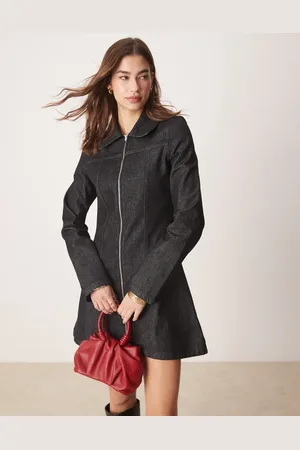 ASOS /ecrufarvet skjortekjole i denim med lynlås foran