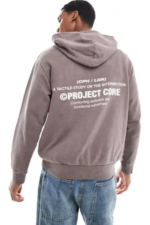 JACK & JONES Oversized hættetrøje i forvasket grå med rygprint