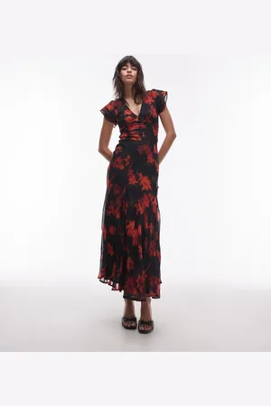 Topshop Maxi-festkjole med snøre i ryggen og småblomstret mønster