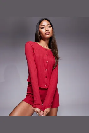 Kaiia Pyjamastop i pointelle-strik med knapper fortil - Del af sæt - Kun hos ASOS