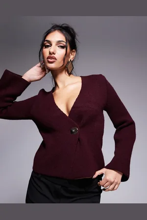 River Island Bordeaux cardigan med asymmetrisk knapdetalje-Rød