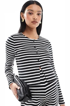 Mama;licious Mamalicious Maternity - Jersey-cardigan med knapper og sort/hvide striber - Del af sæt-Multifarvet