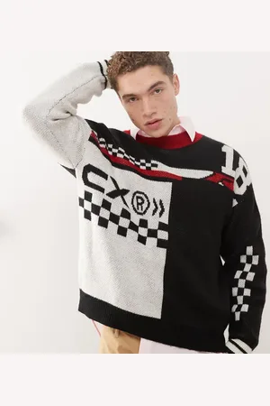 COLLUSION Oversized striktrøje med motocross-design-Multifarvet