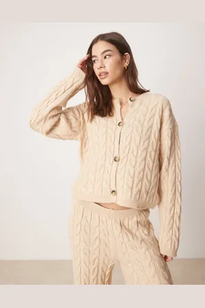 Miss Selfridge Gråbrun og kabelstrikket cardigan - Del af sæt-Neutral