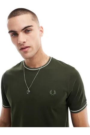 Fred Perry T-shirt med dobbelte kantdetaljer i kakigrøn