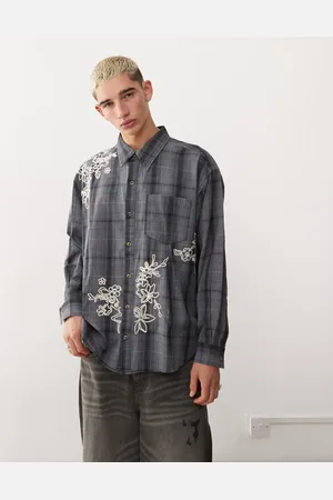 Reclaimed Oversized skjorte med broderi og tern