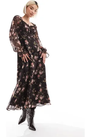 Miss Selfridge Maxikjole i chiffon med blomsterprint og korsetdetalje