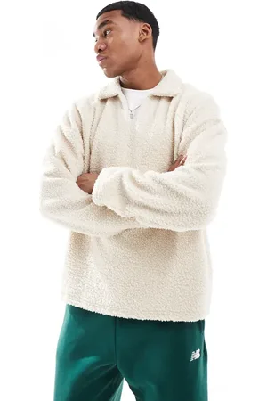 JACK & JONES Beige polotrøje i imiteret lammeskind med hak i halsen-Neutral