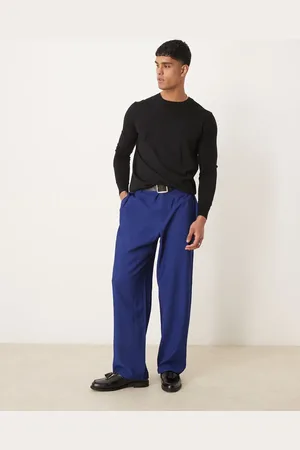 ASOS Elegante marineblå bukser med brede ben og chunky bæltestropper
